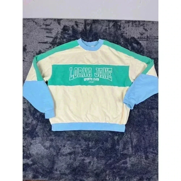 Lorna Jane Oversized Racer Sweatshirt Colorblock Women's L Green Blue Pullover - Picture 1 of 11
